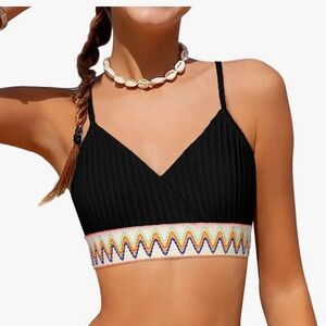 New! Black with Colorful Chevron Pattern Cris Cross Front Bikini Top